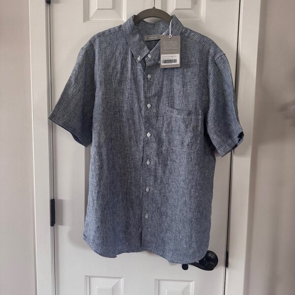 Everlane Men's The Linen Standard Fit Short Sleeve Shirt Blue White Size Medium - Picture 1 of 8